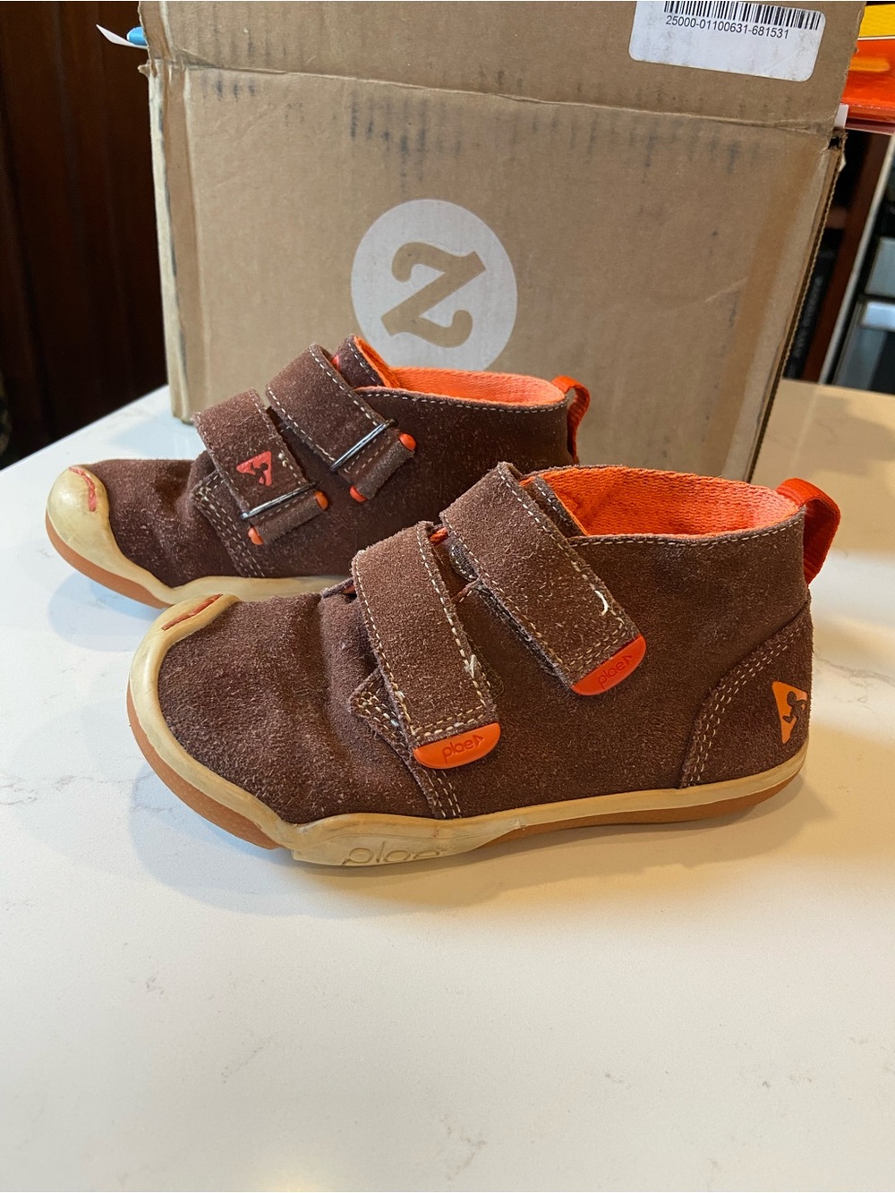PLAE Kids Brown Suede Sneakers with Orange Accents